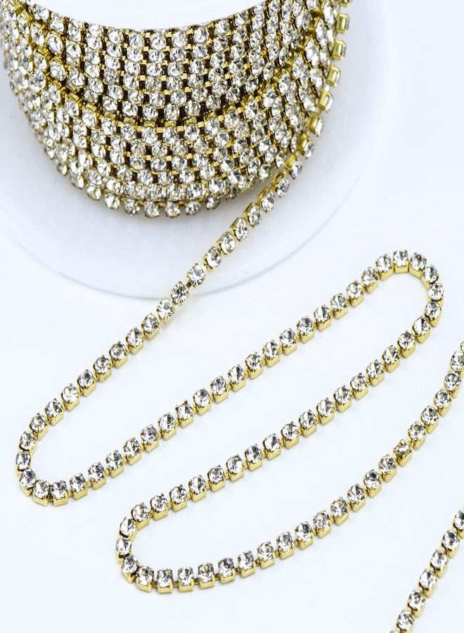 Dowarm 10 Yards 2MM Crystal Gold Rhinestone Close Chain Trim for Sewing Crocs Shoes Clothes Cups, SS6 Claw Rhinestone Chain for Craft Jewelry Wedding Bouquet DIY Decoration - Image 2